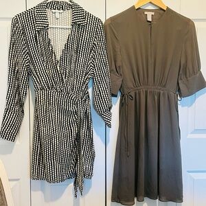 H&M Black & White Wrap Dress & Olive  Keyhole Neckline Dress XSmall (set of 2)
